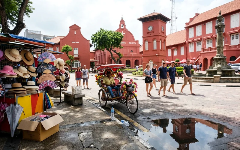 The red Stadthuys and Christ Church at Dutch Square with a few visitors
