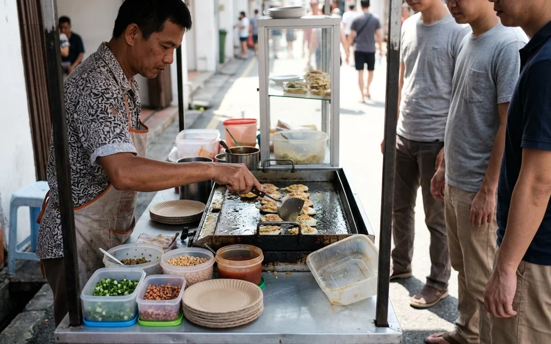 A street-food stall on Jonker Walk with local snacks being cooked