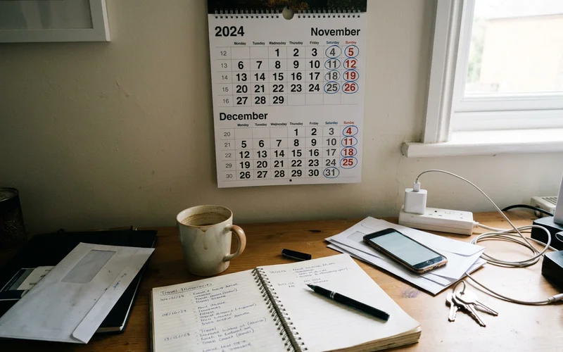 A calendar with November and December weekend dates circled in pen