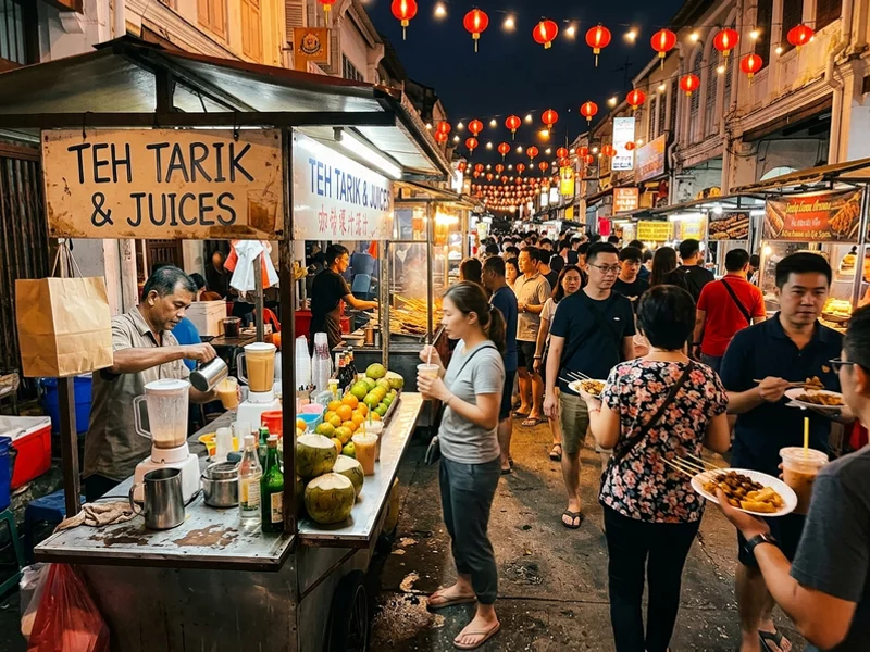 The Jonker Street night market busy with food stalls and browsing visitors